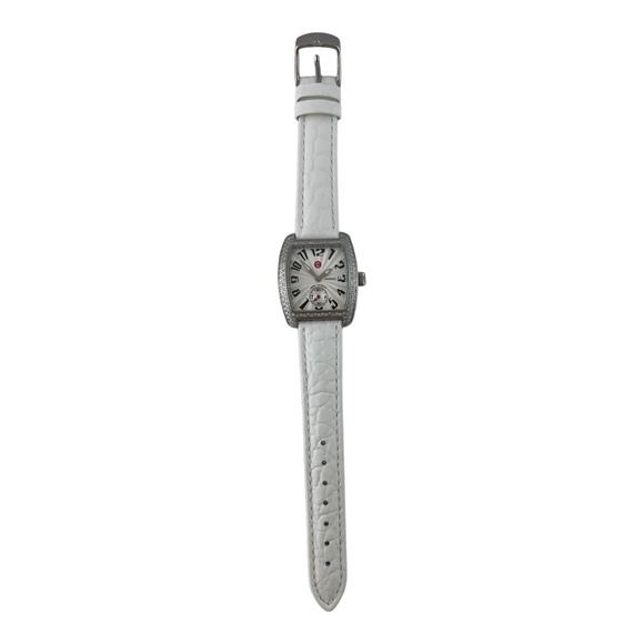 Michele Ladies Mini Urban Diamond Watch White Band Silver Dial #13765 - Picture 5 of 13